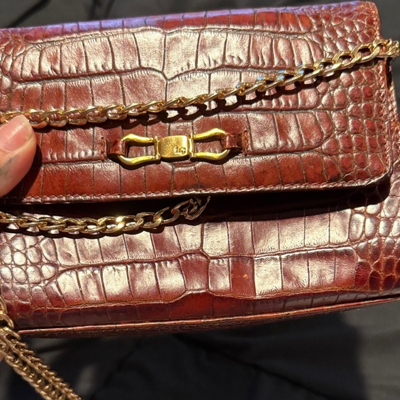 Vintage Liz Claiborne Brown Croc print Leather purse w/gold detachable Chain - Picture 12 of 16